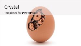  Presentation with mechanical - Presentation featuring clockwork - mechanical egg isolated on white background and a sky blue colored foreground