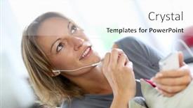  Presentation with smartphone - Colorful PPT theme enhanced with cloeup-of-woman-using-smartphone backdrop and a white colored foreground