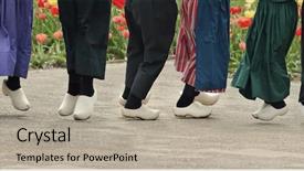  Presentation with dutch - Colorful presentation theme enhanced with clog - dutch dancers with wooden shoes backdrop and a mint green colored foreground