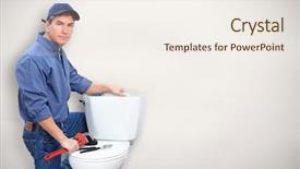  Presentation with plumbing - Slide set consisting of clog - plumber repairing toilet plumbing background and a sky blue colored foreground