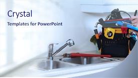  Presentation with clogged - Presentation theme consisting of clogged faucet - plumber hands background and a sky blue colored foreground