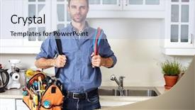  Presentation with clogged - Colorful presentation theme enhanced with clogged faucet - plumber backdrop and a light blue colored foreground