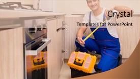  Presentation with kitchen - Colorful presentation theme enhanced with clogged faucet - young repairman working backdrop and a lemonade colored foreground