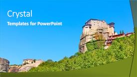  Presentation with greek - Cool new PPT layouts with cloisters-on-the-cliffs backdrop and a light gray colored foreground