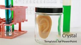  Presentation with medical charts - Audience pleasing slides consisting of medical equiptment - clone of a human ear backdrop and a light gray colored foreground