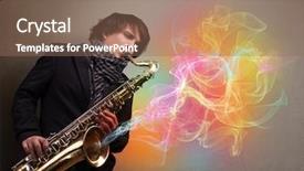  Presentation with fume - Slide deck having clors - attractive young musician playing background and a  colored foreground