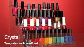  Presentation with acrylic nail application - Theme having clors - bright nail polishes on shelf background and a tawny brown colored foreground