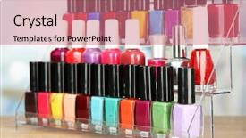  Presentation with nail salon - Cool new slide set with clors - bright nail polishes on shelf backdrop and a coral colored foreground
