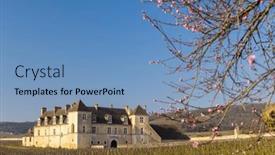  Presentation with castle - Theme having clos-de-vougeot-castle-cote background and a teal colored foreground