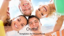  Presentation with group of happy couples - Beautiful slide set featuring close friend - group of happy young people backdrop and a  colored foreground