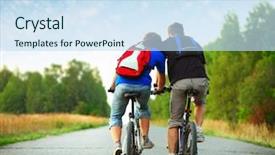  Presentation with backpacks - Slide deck featuring close friend - two riders with backpacks background and a sky blue colored foreground