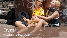  Presentation with homeless person sleep on sidewalk - PPT layouts enhanced with close friend - young happy couple sitting background and a coral colored foreground