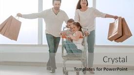  Presentation with family shopping - Slides with close-knit family goes shopping background and a light gray colored foreground
