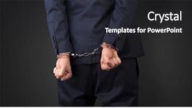  Presentation with hand handcuffs - Colorful theme enhanced with close now arrested men hand backdrop and a wine colored foreground