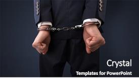  Presentation with hand handcuffs - Theme featuring close now arrested men hand background and a wine colored foreground