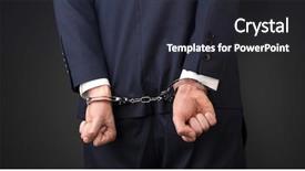  Presentation with hand handcuffs - PPT theme featuring close now arrested men hand background and a wine colored foreground