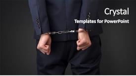  Presentation with hand handcuffs - Presentation theme enhanced with close now arrested men hand background and a wine colored foreground
