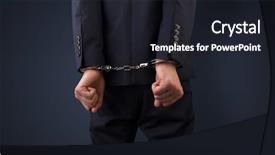  Presentation with hand handcuffs - Presentation theme featuring close now arrested men hand background and a wine colored foreground