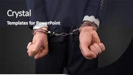  Presentation with hand handcuffs - PPT theme with close now arrested men hand background and a wine colored foreground