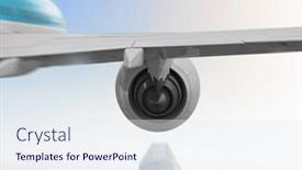  Presentation with airplane night sky - Presentation design featuring close-of-airplane-in-sky background and a sky blue colored foreground