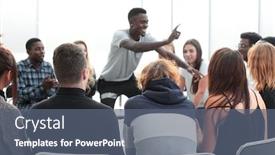  Presentation with diverse people - Slide set having close-up-a-group background and a ocean colored foreground