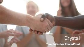  Presentation with leaders - Cool new presentation design with close-up-a-group backdrop and a violet colored foreground