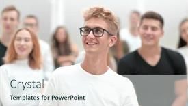  Presentation with diverse people - Presentation theme with close-up-a-group background and a sky blue colored foreground