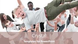  Presentation with team leader - Beautiful theme featuring close-up-a-happy-leader backdrop and a coral colored foreground