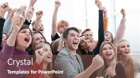  Presentation with group - Theme featuring close-up-a-jubilant-group background and a violet colored foreground