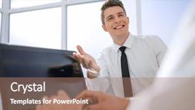  Presentation with ethical employee - Presentation with close up a smiling employee background and a  colored foreground