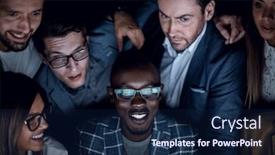  Presentation with passion - Colorful presentation design enhanced with close up a successful business team looks at the computer screen with passion backdrop and a navy blue colored foreground