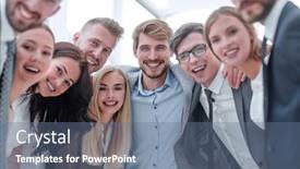  Presentation with young business people - Presentation theme with close up a team of young business people looking at the camera background and a ocean colored foreground