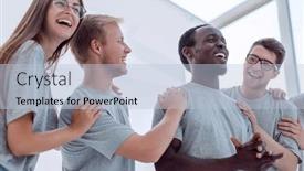  Presentation with team - Amazing slide deck having close-up-a-team backdrop and a light blue colored foreground