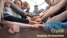  Presentation with team hands - Presentation theme with close-up-a-team background and a tawny brown colored foreground