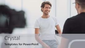  Presentation with interview - Colorful slide deck enhanced with close-up-a-young-businessman backdrop and a light gray colored foreground