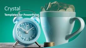  Presentation with time money - PPT layouts with close-up-alarm-clock background and a ocean colored foreground