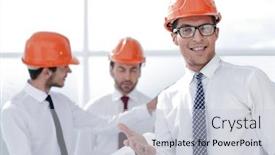  Presentation with welcome - Slides with close up architect making a welcome gesture background and a light gray colored foreground