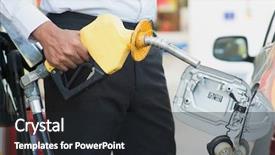 Presentation with fuel station - Slide set enhanced with asian man pumping gasoline fuel background and a dark gray colored foreground