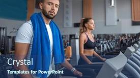  Presentation with running treadmill - PPT theme with close-up-attractive-man-running background and a ocean colored foreground