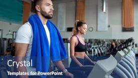  Presentation with running treadmill - Presentation design featuring close-up-attractive-man-running background and a ocean colored foreground