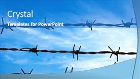  Presentation with sunny sky - PPT theme enhanced with close-up-barbed-wire-fence background and a teal colored foreground