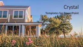  Presentation with house - Theme having close up beach house background and a light blue colored foreground