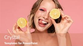  Presentation with beauty makeup - Theme enhanced with close-up-beauty-portrait background and a coral colored foreground