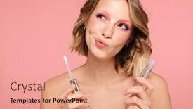  Presentation with beauty makeup - PPT layouts with close-up-beauty-portrait background and a coral colored foreground