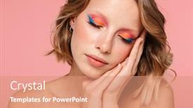  Presentation with beauty makeup - Colorful PPT theme enhanced with close-up-beauty-portrait backdrop and a coral colored foreground