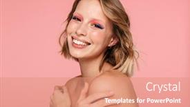  Presentation with pink beauty - Audience pleasing slides consisting of close-up-beauty-portrait backdrop and a coral colored foreground