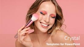  Presentation with beauty makeup - Theme with close-up-beauty-portrait background and a coral colored foreground