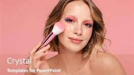  Presentation with blush - Colorful PPT layouts enhanced with close-up-beauty-portrait backdrop and a coral colored foreground