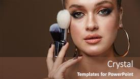  Presentation with beauty makeup - Beautiful presentation theme featuring close-up-beauty-portrait backdrop and a tawny brown colored foreground