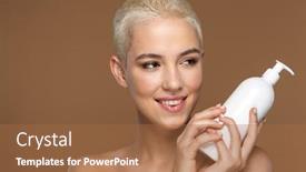  Presentation with plastic container - Cool new PPT layouts with close-up-beauty-portrait backdrop and a coral colored foreground